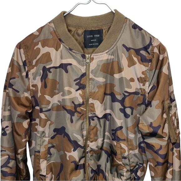 Love Tree Camo Full Zip Bomber Jacket Camouflage Long Sleeve Nylon M - Picture 2 of 16